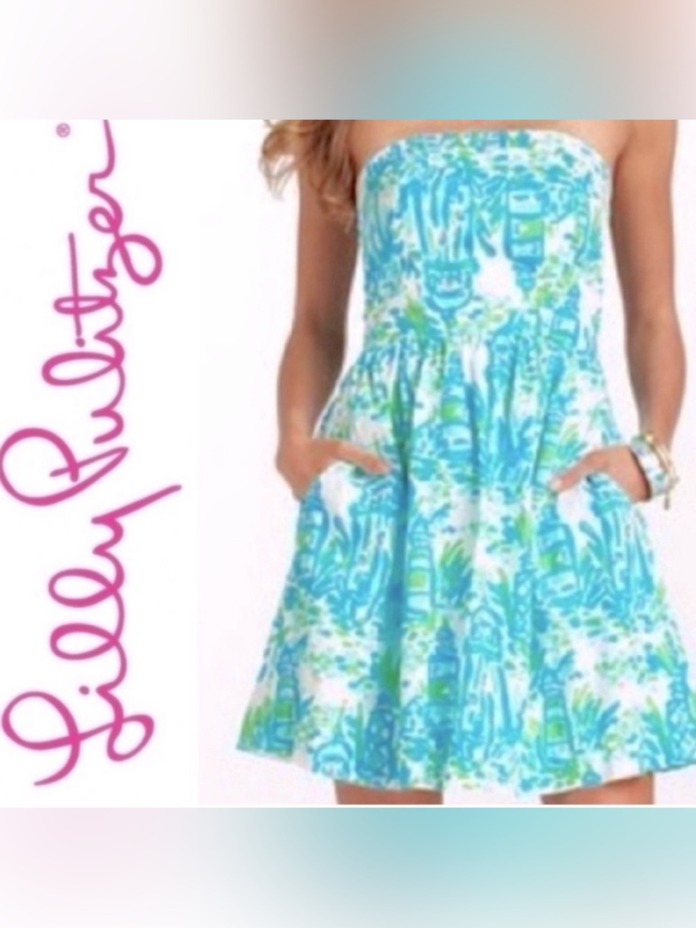Lilly Pulitzer Strapless High Beams Chandie Smocked Dress Retired Print Small